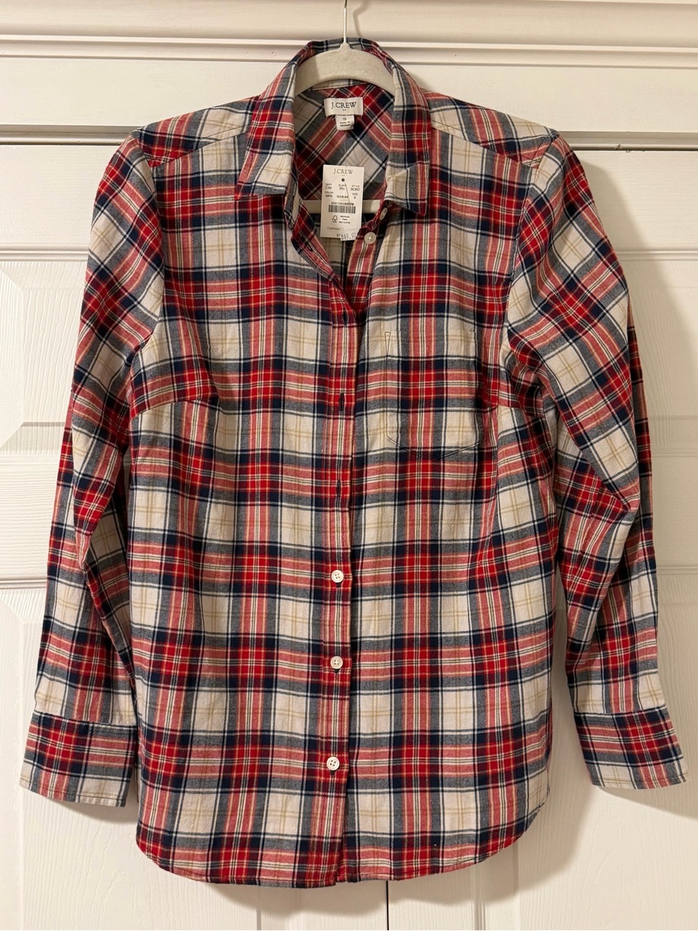 J. Crew Red, Navy & Cream Plaid Button-Down Shirt